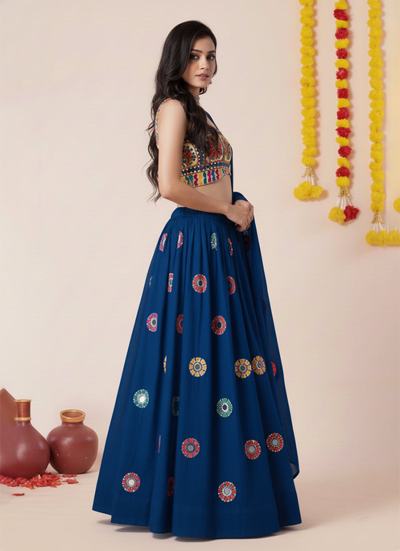 Royal Blue Kutchi Embroidered Lehenga Choli