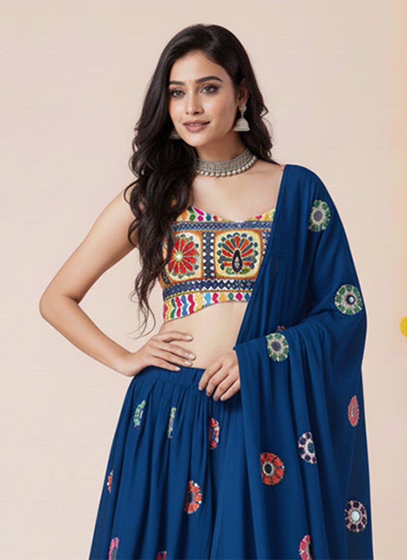 Royal Blue Kutchi Embroidered Lehenga Choli