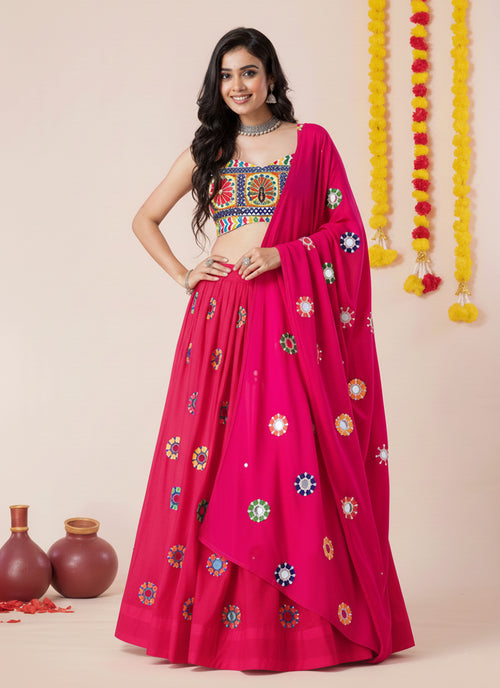 Rani Pink Kutchi Embroidered Lehenga Choli
