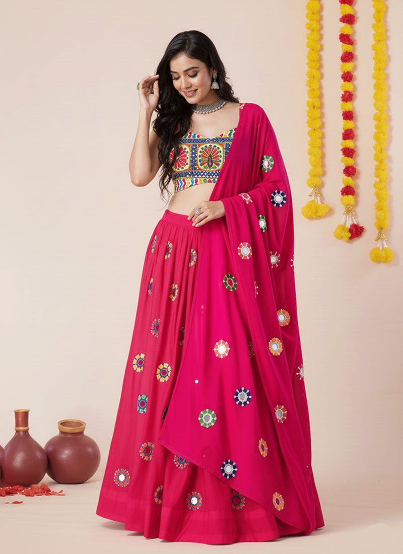 Rani Pink Kutchi Embroidered Lehenga Choli