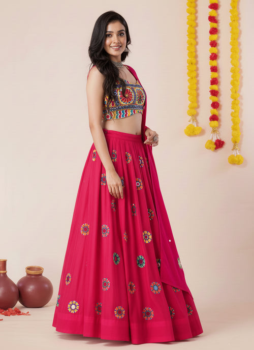 Rani Pink Kutchi Embroidered Lehenga Choli