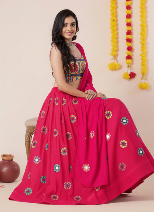 Rani Pink Kutchi Embroidered Lehenga Choli