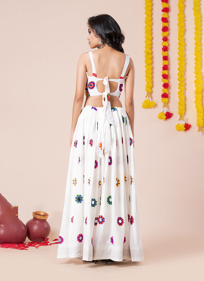 White Kutchi Embroidered Lehenga Choli
