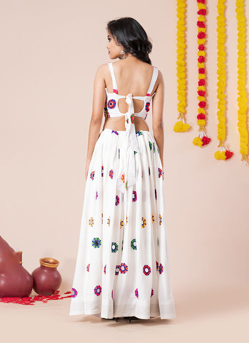 White Kutchi Embroidered Lehenga Choli