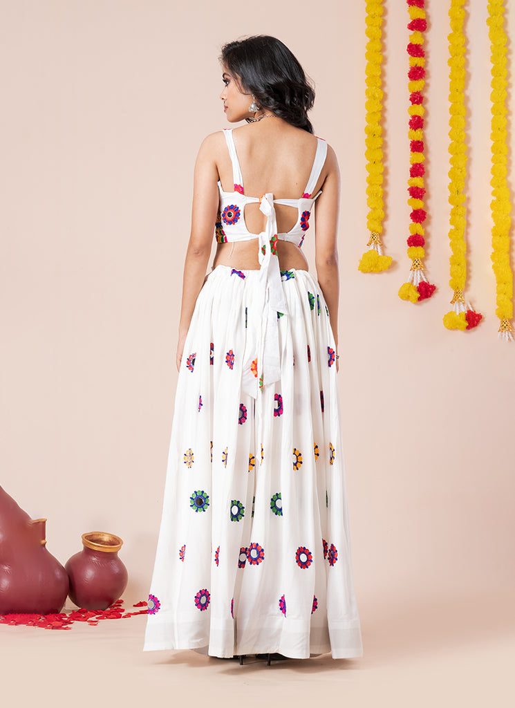 White Kutchi Embroidered Lehenga Choli
