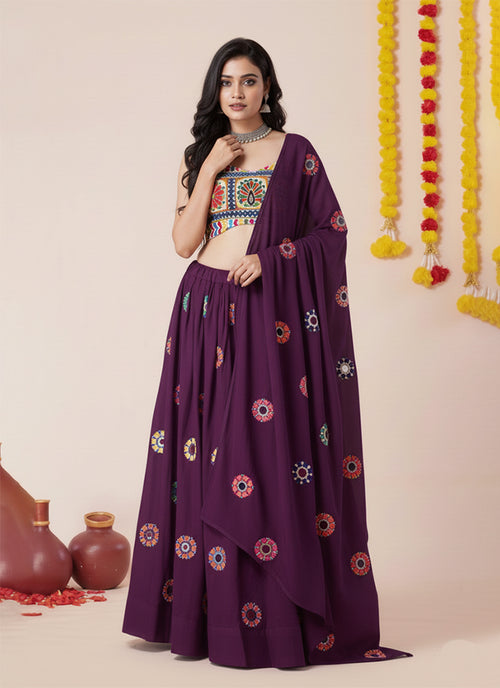 Purple Kutchi Embroidered Lehenga Choli