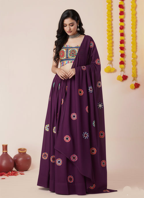 Purple Kutchi Embroidered Lehenga Choli