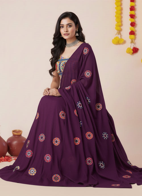 Purple Kutchi Embroidered Lehenga Choli