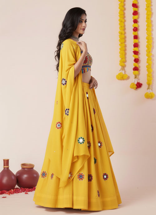 Yellow Kutchi Embroidered Lehenga Choli