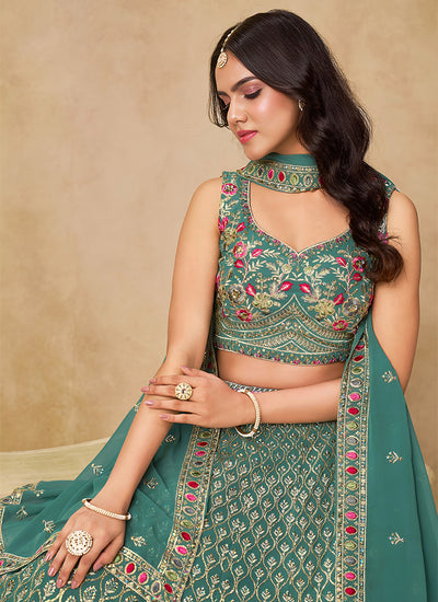 Turquoise Embroidered Bridal Lehenga Choli