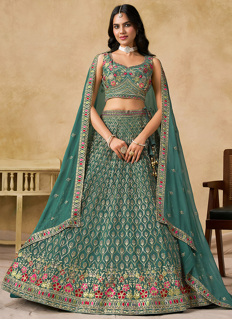 Turquoise Embroidered Bridal Lehenga Choli
