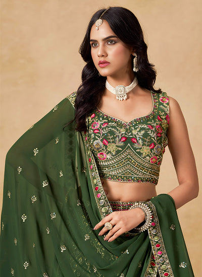 Green Embroidered Bridal Lehenga Choli