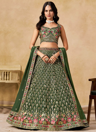 Green Embroidered Bridal Lehenga Choli