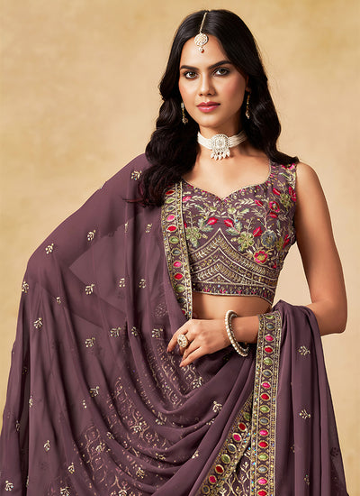 Mauve Embroidered Bridal Lehenga Choli