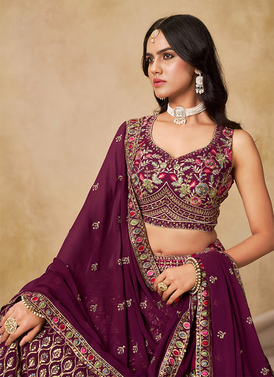 Maroon Embroidered Bridal Lehenga Choli