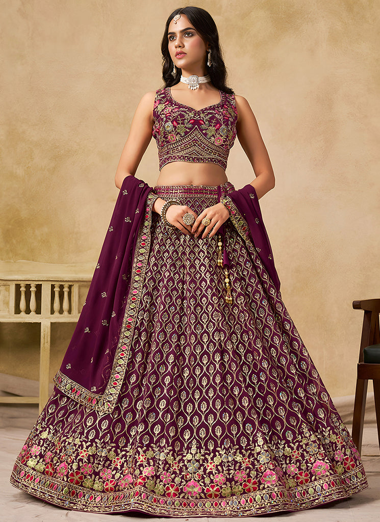 Maroon Embroidered Bridal Lehenga Choli