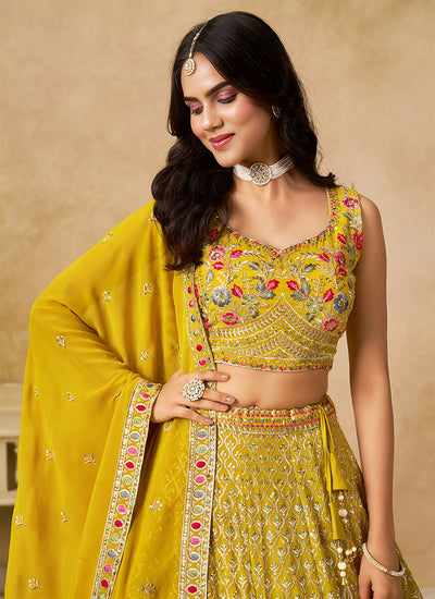 Yellow Embroidered Bridal Lehenga Choli