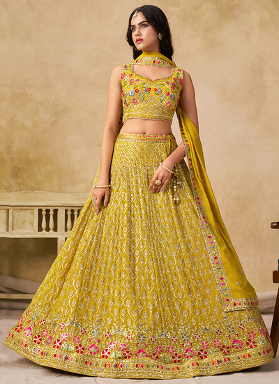 Yellow Embroidered Bridal Lehenga Choli