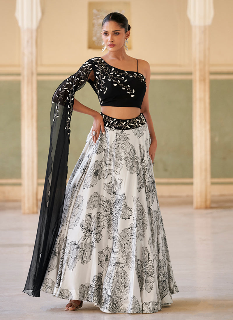 Buy Black And White Lengha Choli In USA