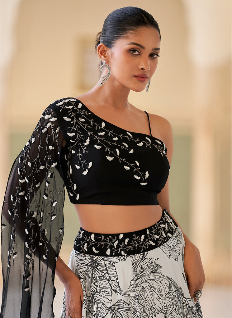 Black And White Indo-Western Lahenda Choli Online