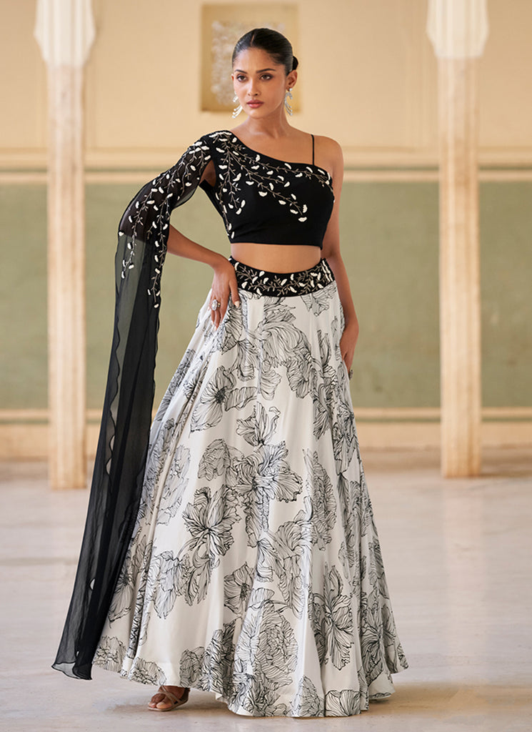 Buy Black And White Lengha Choli In USA