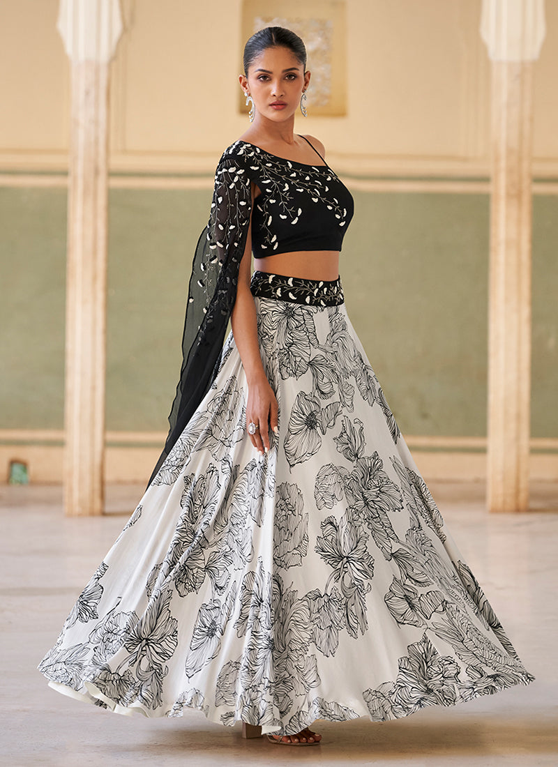 Black And White Embellished Indo-Western Lehenga Choli