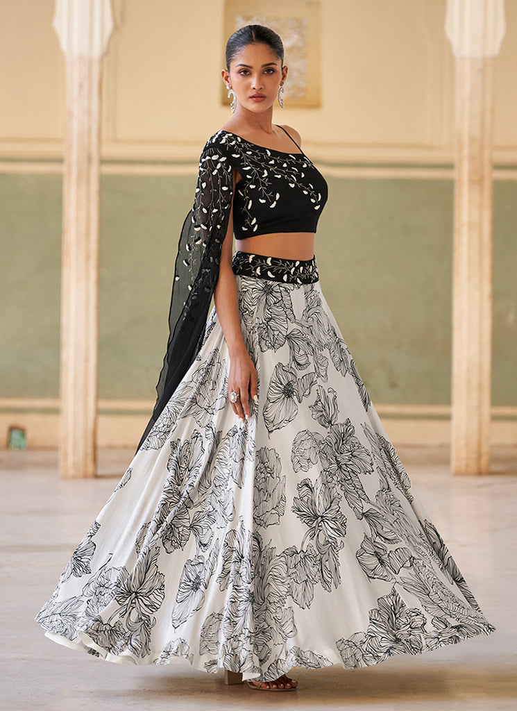 Black And White Embellished Indo-Western Lehenga Choli
