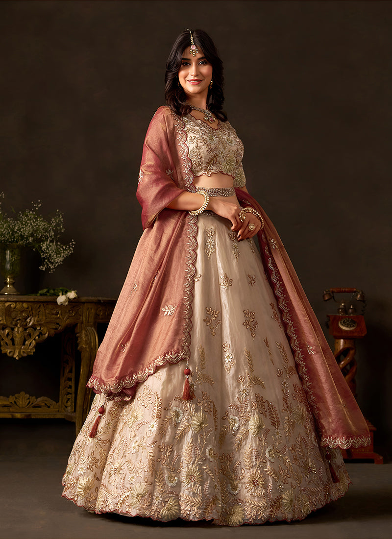 Buy Beige And Red Lehenga Choli In Canada