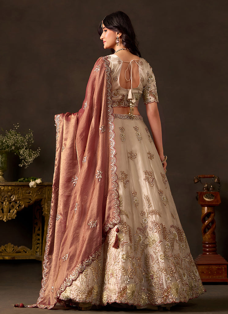 Shop Beige And Rust Red Floral Lehenga Choli In UAE