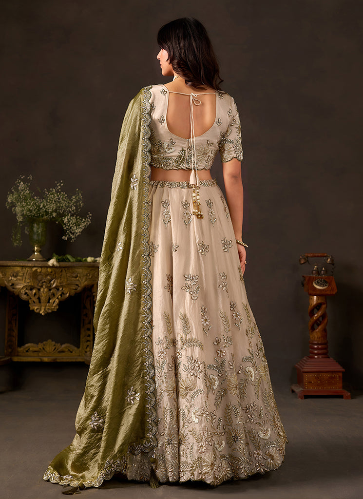 Buy Beige And Olive Lehenga Choli In Canada 