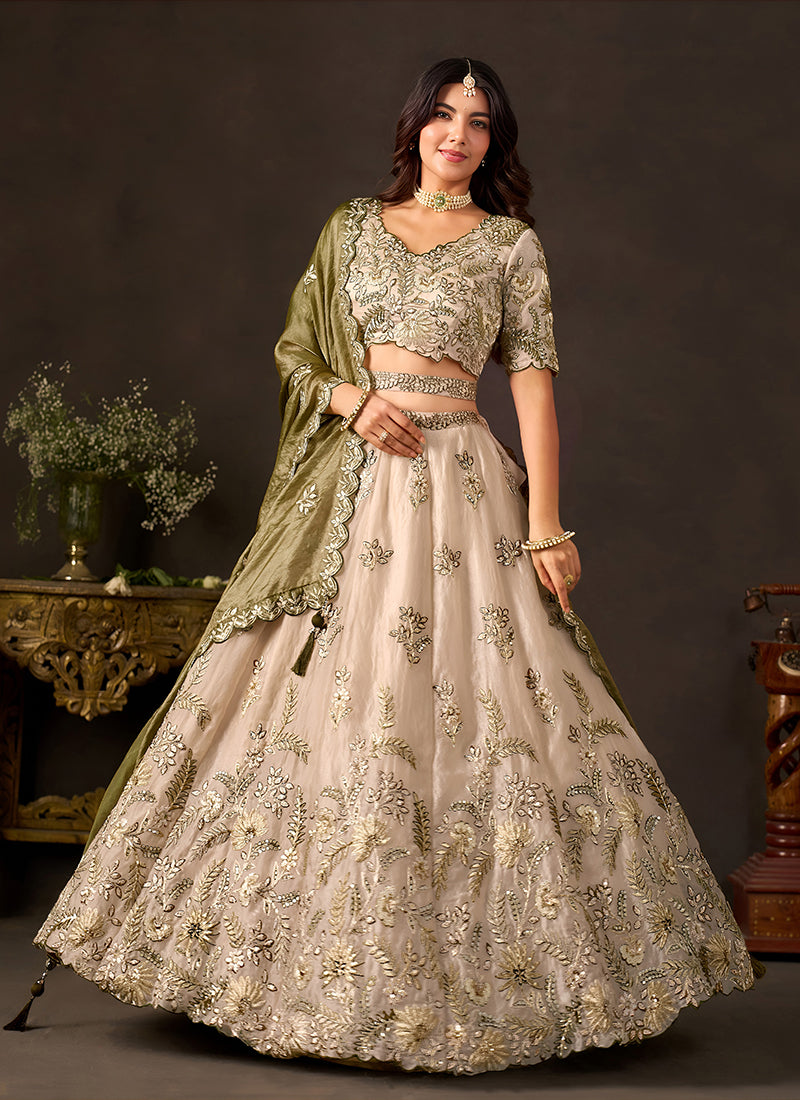 Beige And Olive Festival Lehenga Choli In  America 