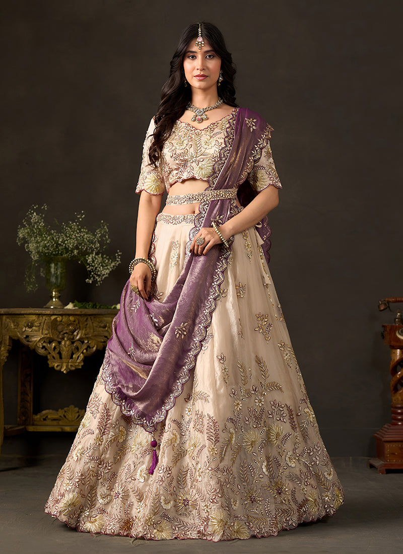 Buy Beige And Purple Party Lehenga Choli In Singapore