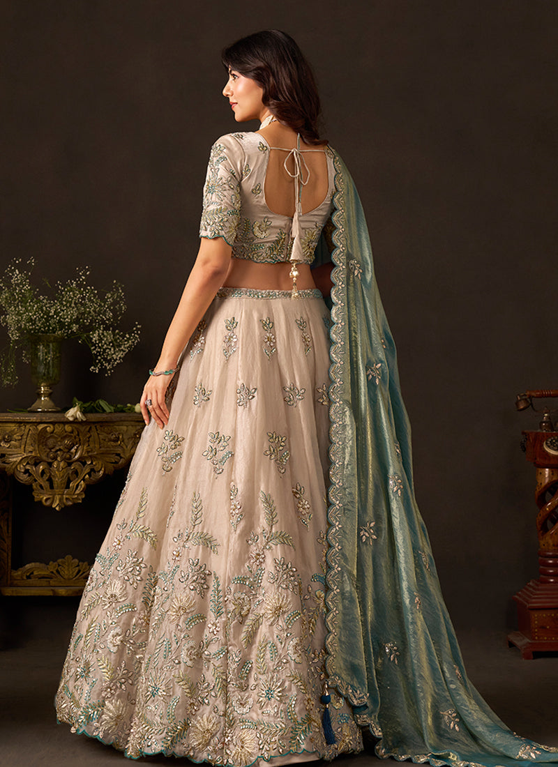Shop Beige And Teal Floral Lehenga Choli  In UK