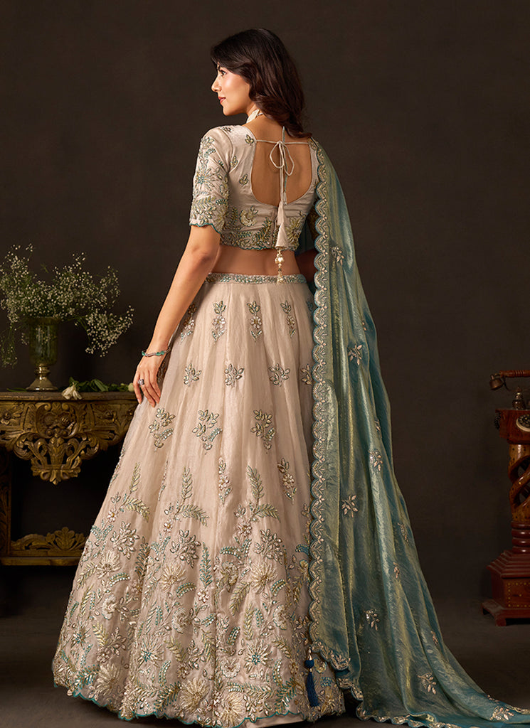 Shop Beige And Teal Floral Lehenga Choli  In UK