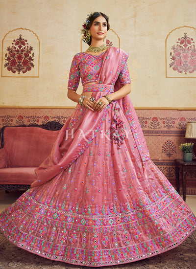 Shop Rich Pink Embroidery Bridal Lehenga Choli