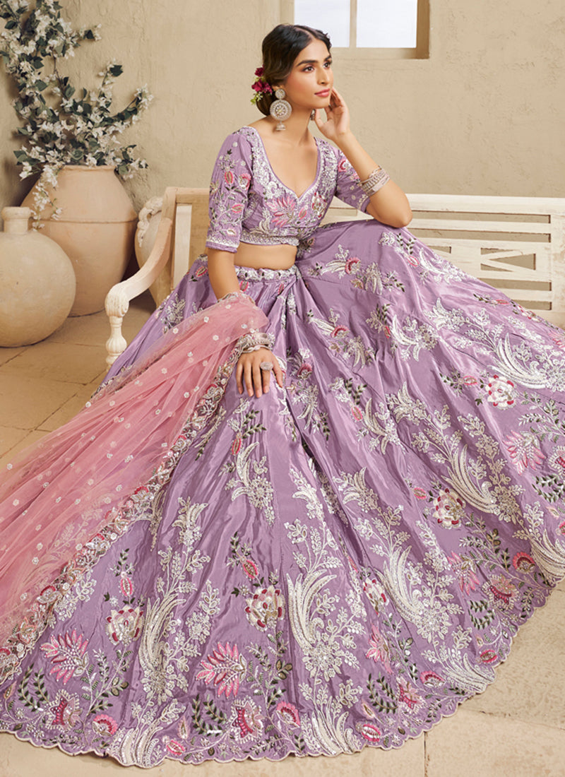 Buy Lavender Bridal Wear Lehenga Choli At Hatkay