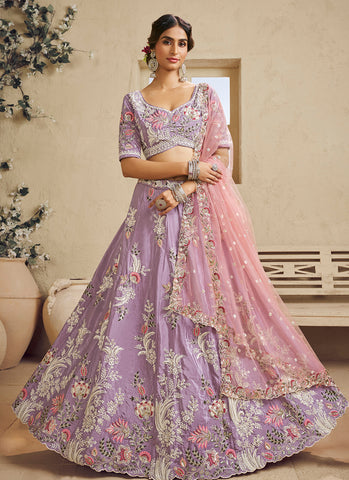 Lavender Traditional Embroidery Bridal Lahenda Choli