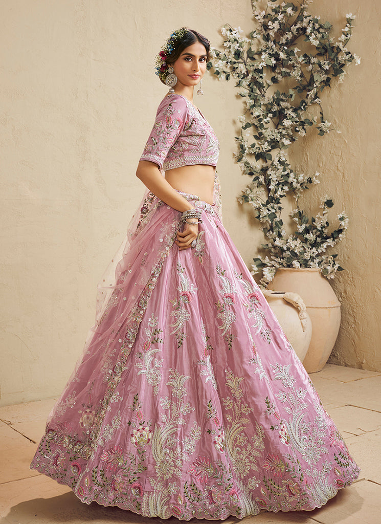 Rich Pink Colour Heavy Work Embroidery Wedding Lahenda