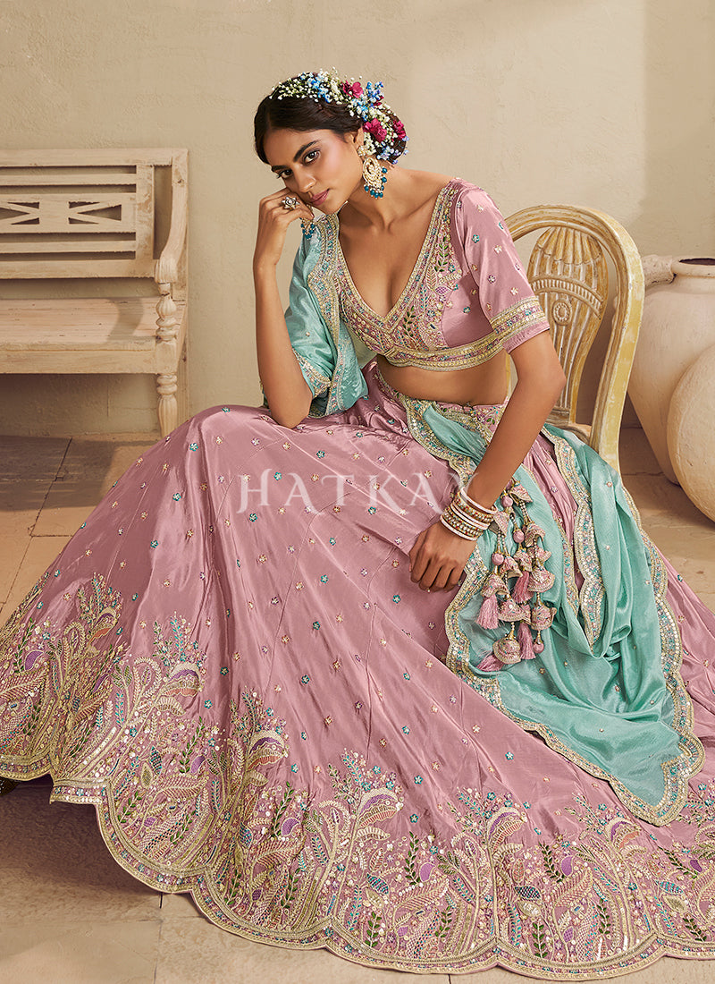 Buy Pink And Teal Designer Lengha Choli