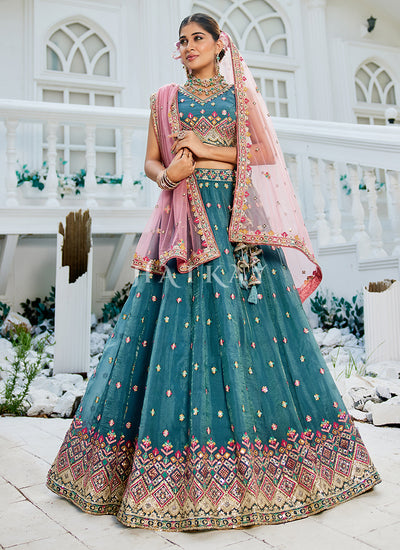 Turquoise Embroidery Lehenga Choli