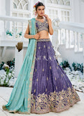 Purple Bridal Lehenga Choli With Teal Dupatta