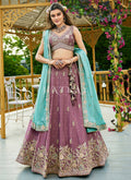 Dusty Mauve Bridal Lehenga Choli With Turquoise Dupatta
