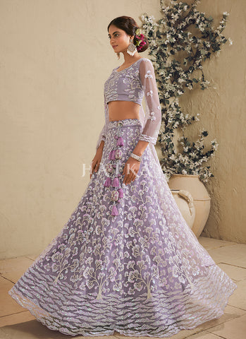 Lavender Traditional Embroidery Bridal Lehenga Choli