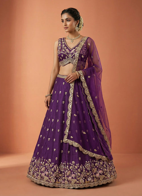 Rich Purple Embroidered Wedding Lehenga Choli