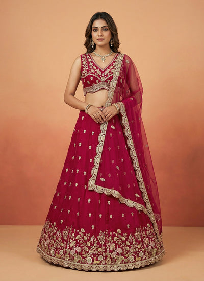 Magenta Pink Embroidered Wedding Lehenga Choli