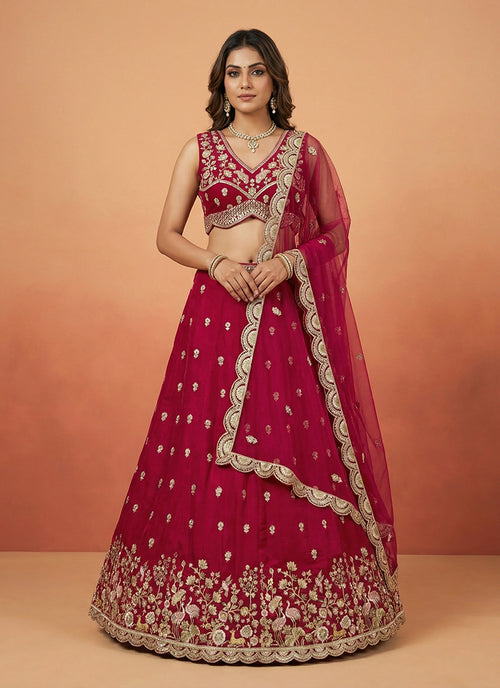 Magenta Pink Embroidered Wedding Lehenga Choli