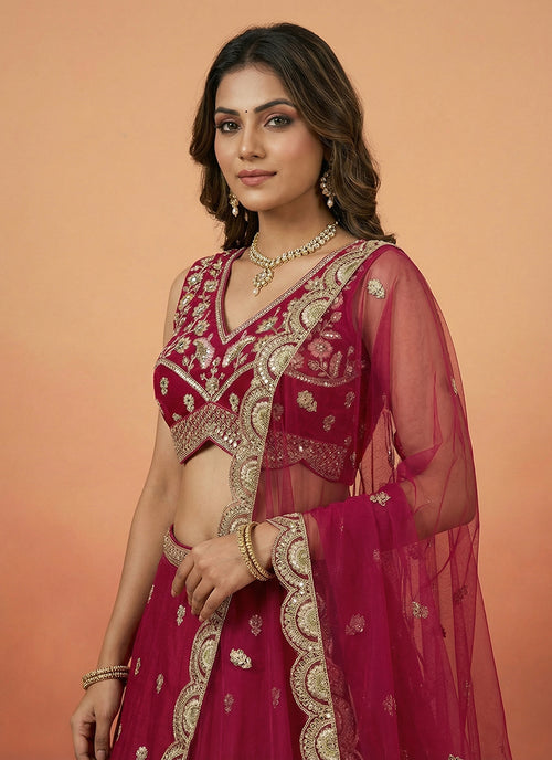 Buy Magenta Pink Embroidered Bridal Outfit In Australia