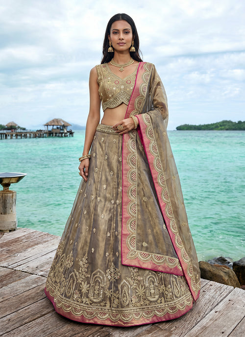 Copper Beige Embroidered Wedding Lehenga Choli