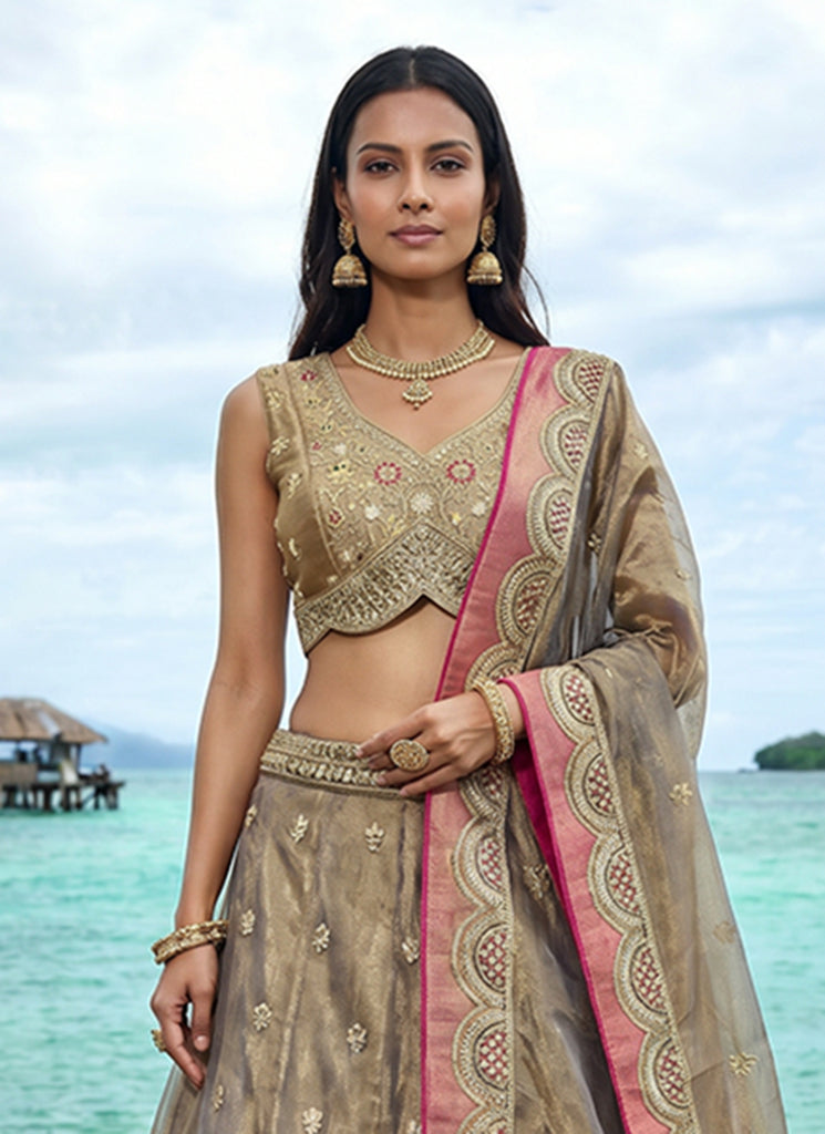 Buy Copper Beige Bridal Lahenda Choli In USA