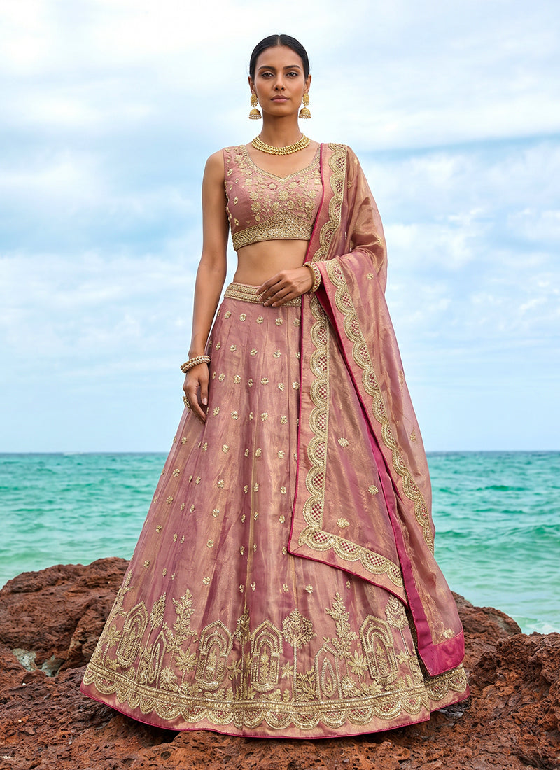 Rose Pink Embroidered Wedding Lehenga Choli